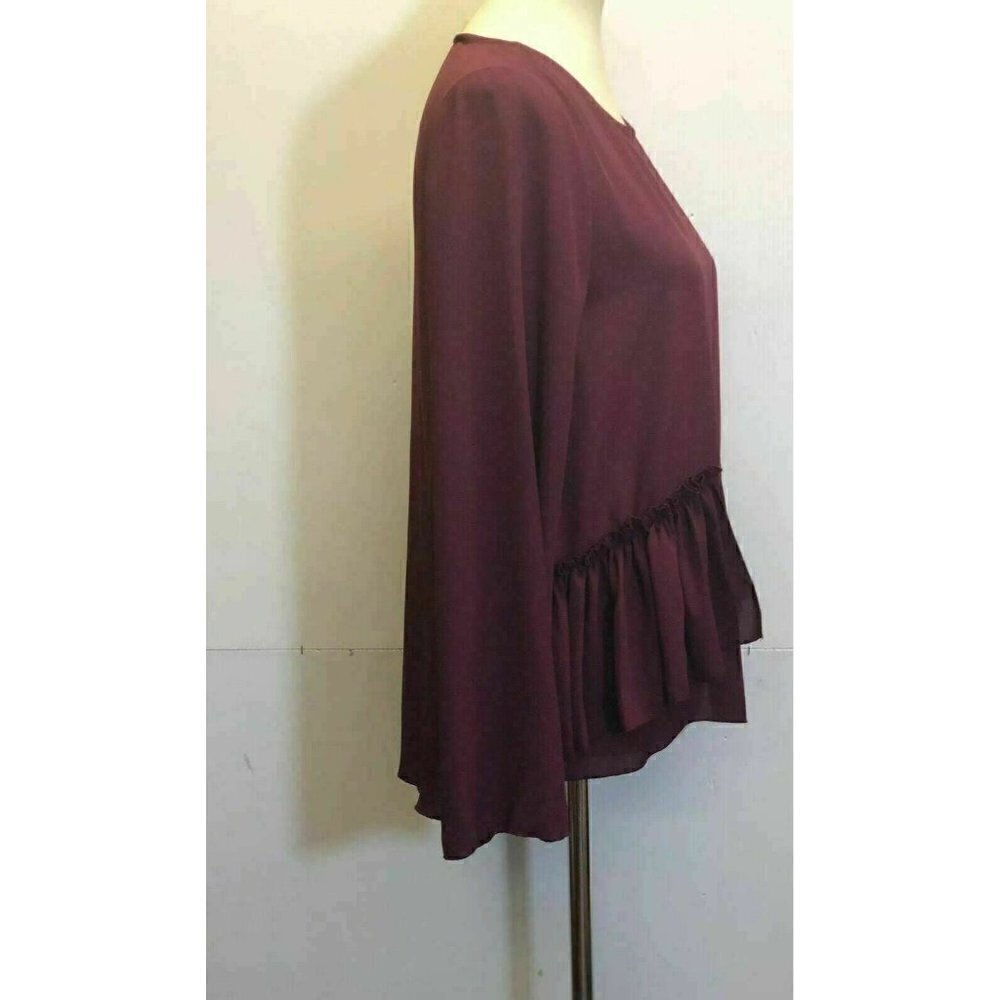 Maison Jules Women's Ruffle Long Sleeve Savory Wine Blouse Top Size M BC - Picture 5 of 7